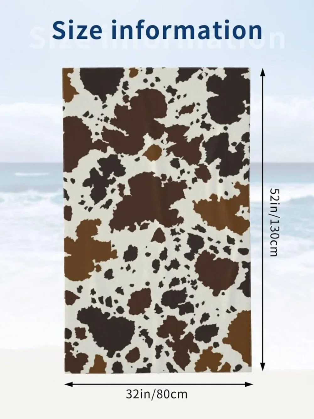 Cow Print Brown Animal Beach Towel Soft Absorbent Microfiber Quick Dry Large Bat